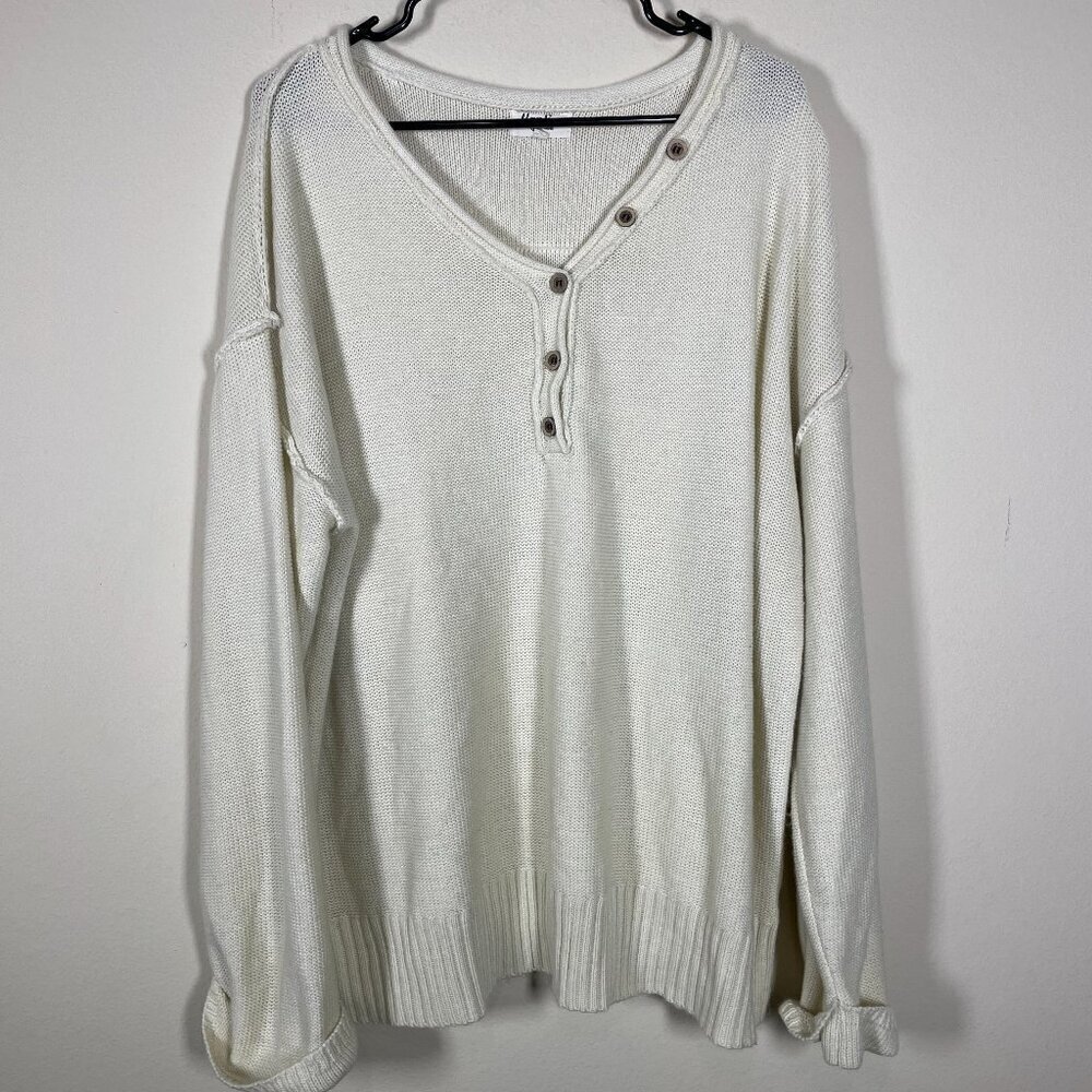 Haptics by Holly Harper Women's Long Sleeve Ivory Sweater With Button De…